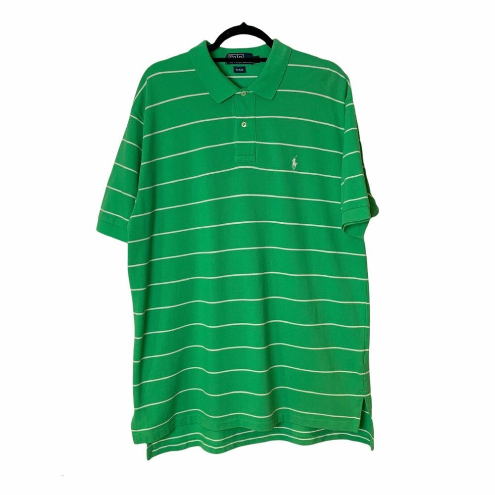 Polo Ralph Lauren Short Sleeve Polo Collared Men's XL Green‎ and White Stripe